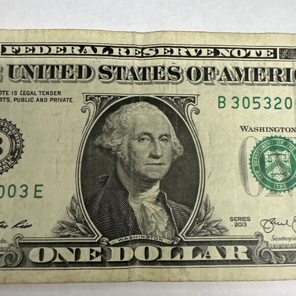 Fancy Serial Number 1 One Dollar Bill - Low Sum, 2 Triples, 4 Unique Digits - Picture 3 of 7